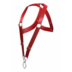 MOB Eroticwear Harnais élastique et Cockring Crossback Dngeon Rouge